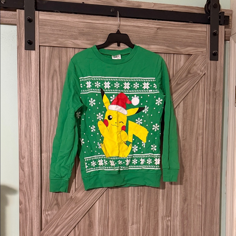 Pokemon Festive Green Pikachu Kids sweatshirt